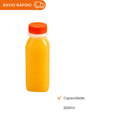 GARRAFA PLAST P/SUCO QUAD. C/TAMPA 500ML - FD C/100