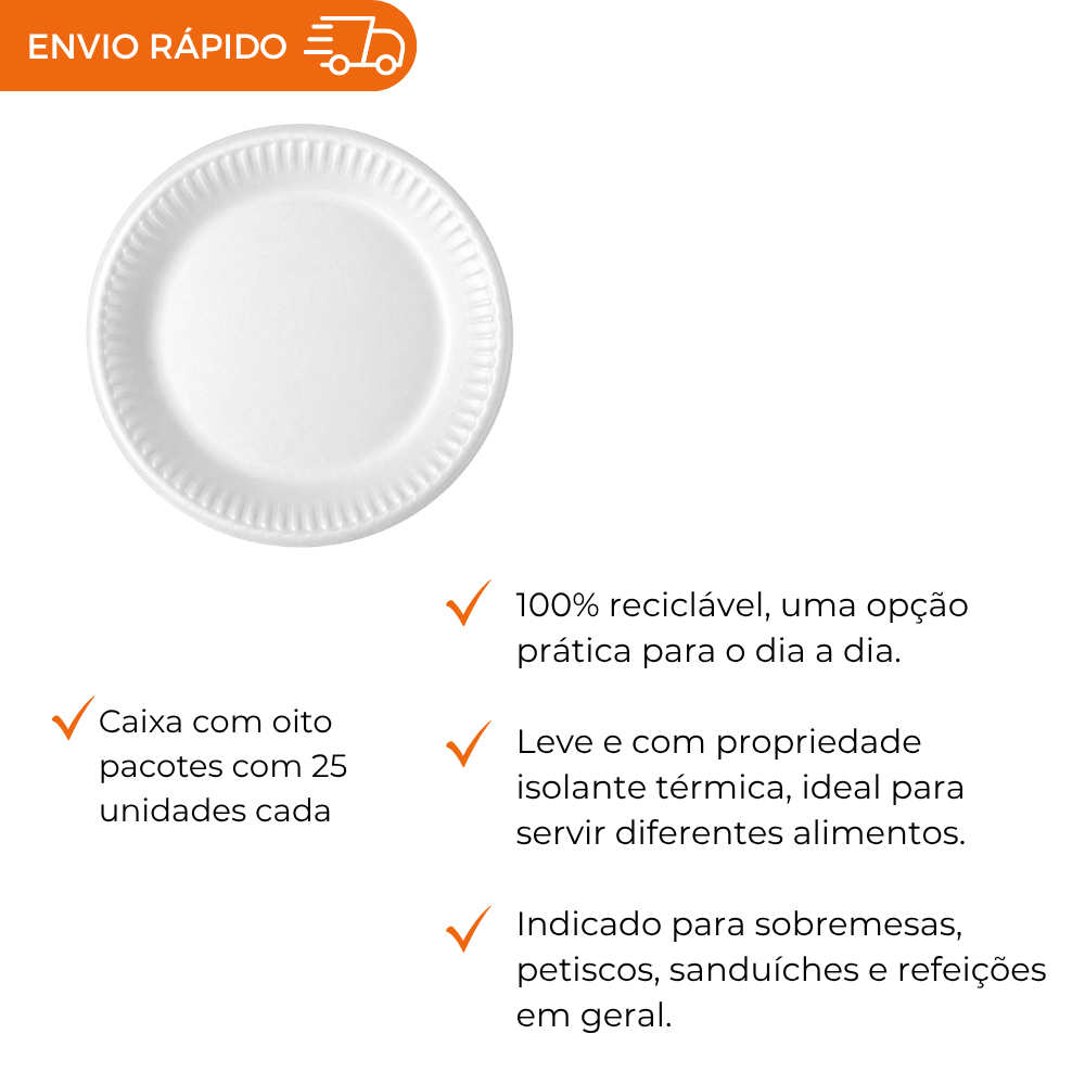PRATO DE ISOPOR 23CM - CPR-023 - CX C/8X25