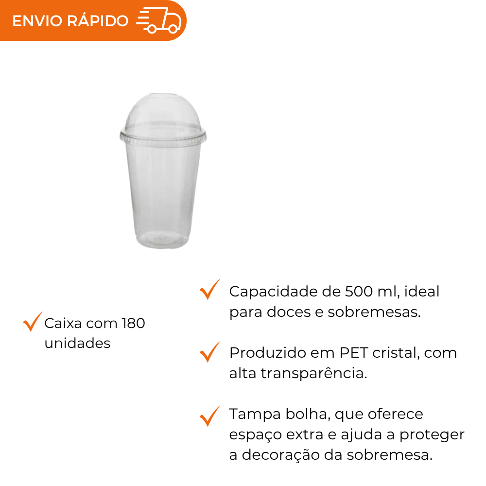 COPO 500ML PET C/TAMPA BOLHA - G 850SF - CX C/18X10