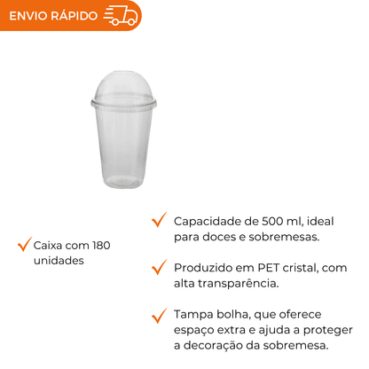 COPO 500ML PET C/TAMPA BOLHA - G 850SF - CX C/18X10