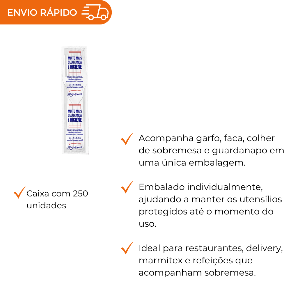 KIT SACHE GARFO/FACA/GUARD/COLHER BRANCO - CX C/250