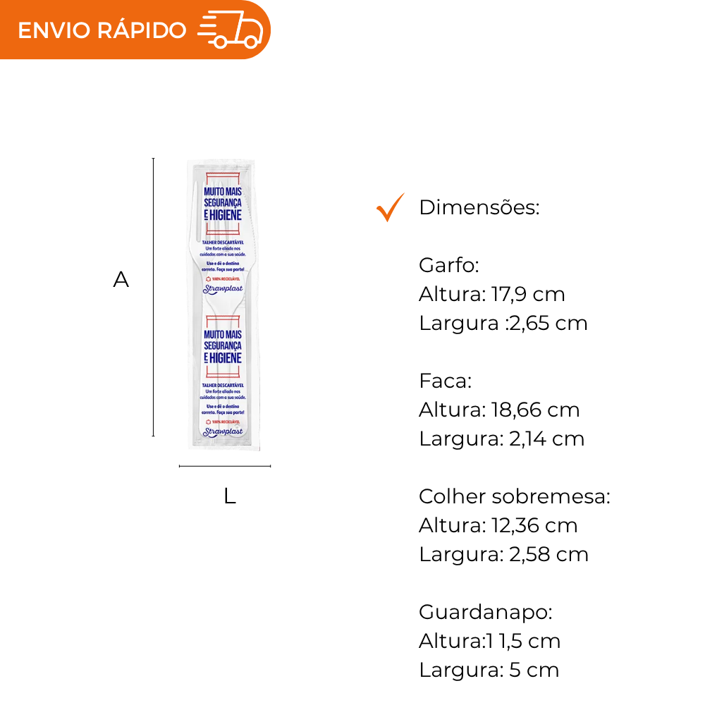 KIT SACHE GARFO/FACA/GUARD/COLHER BRANCO - CX C/250