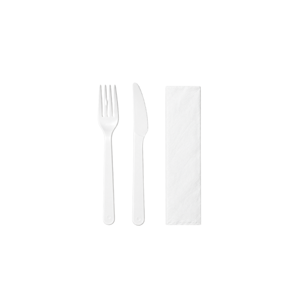 KIT SACHE GARFO FACA E GUARDANAPO BRANCO - CX C/5X50