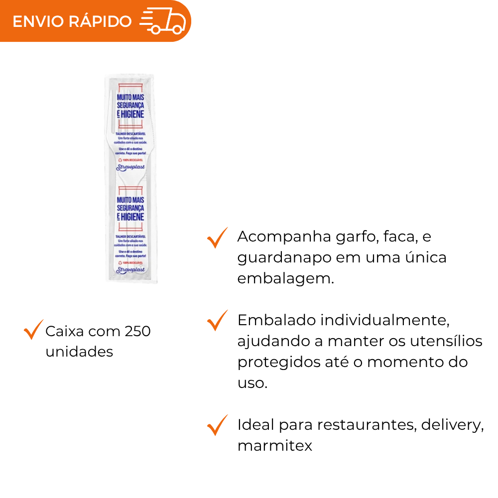 KIT SACHE GARFO FACA E GUARDANAPO BRANCO - CX C/5X50