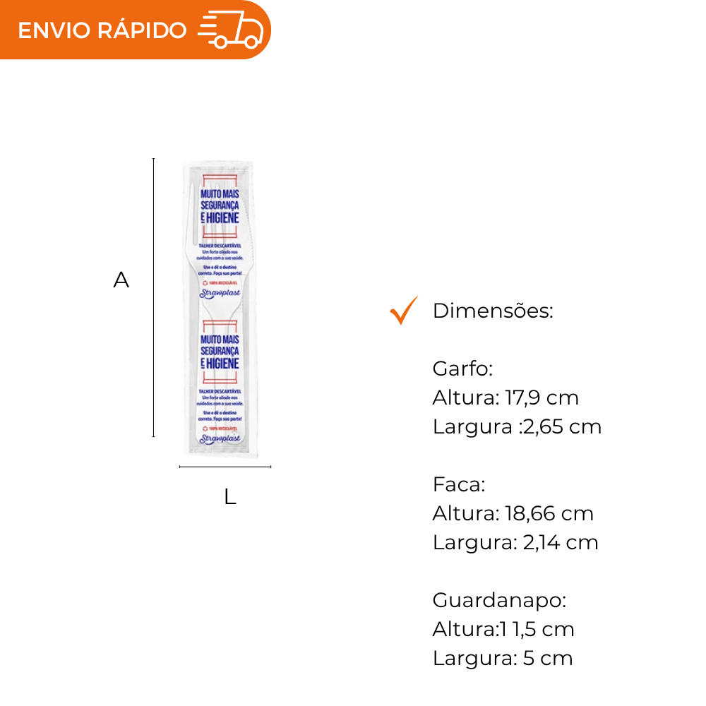KIT SACHE GARFO FACA E GUARDANAPO BRANCO - CX C/5X50