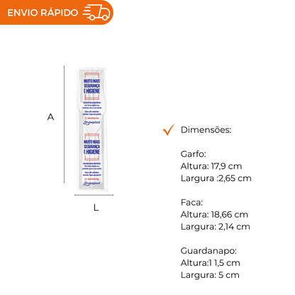 KIT SACHE GARFO FACA E GUARDANAPO BRANCO - CX C/5X50