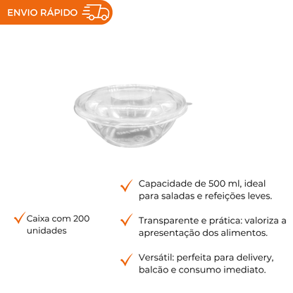 SALADEIRA TRANSP  500ML - BASE - CX C/200