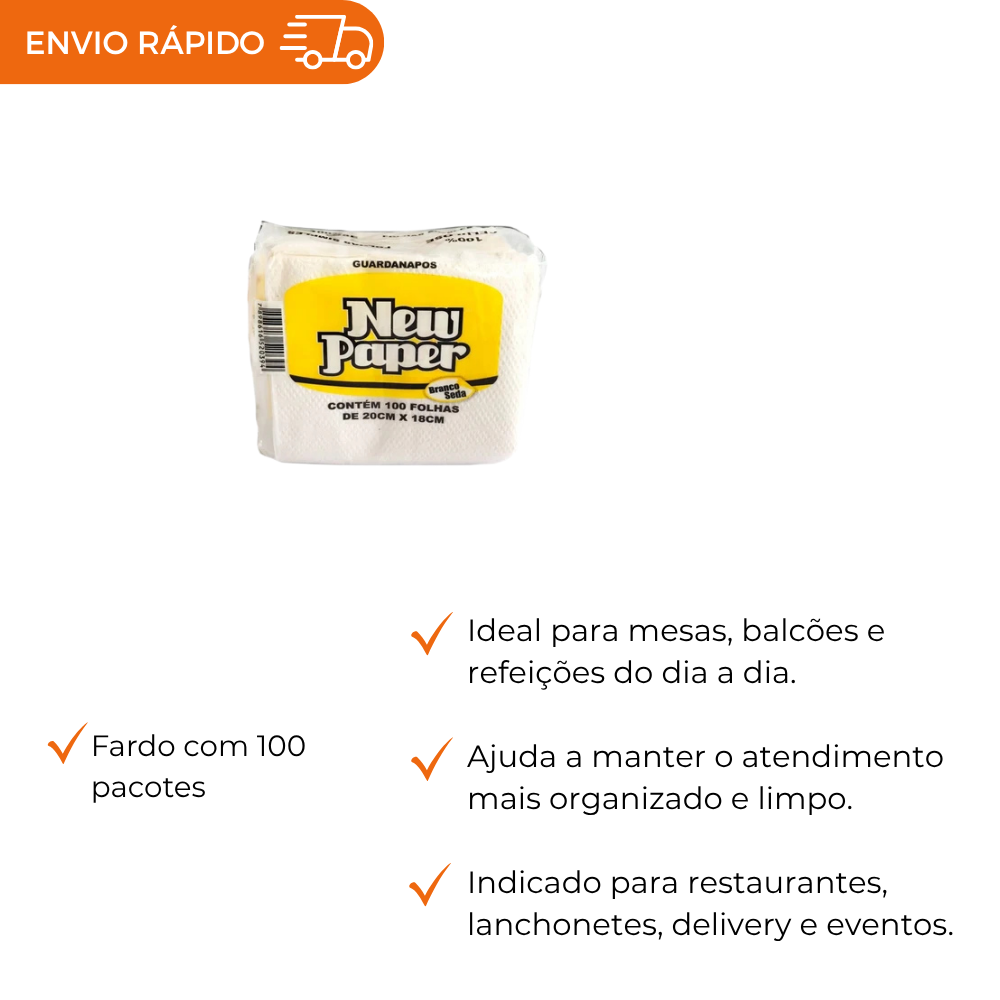 GUARDANAPO BRANCO 20X18 - FD C/100X100
