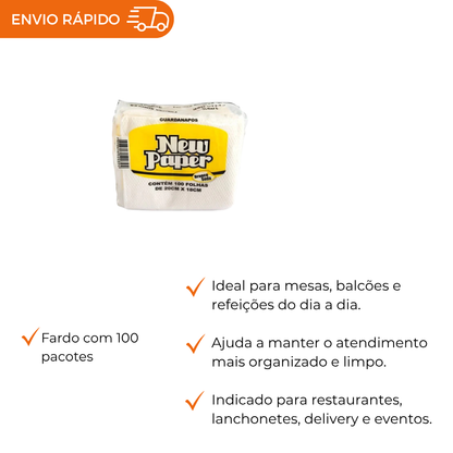 GUARDANAPO BRANCO 20X18 - FD C/100X100