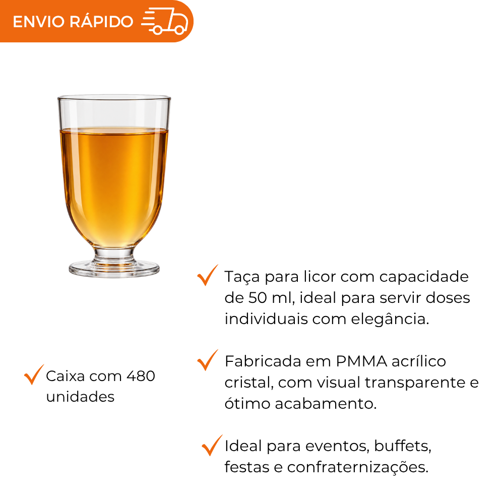 TACA P/LICOR 50ML PMMA CRISTAL - TC-050 - CX C/48X10