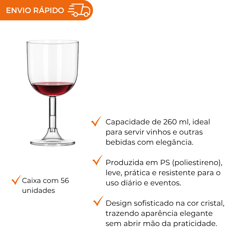 TACA P/VINHO PMMA 260ML CRISTAL -TC-260. - CX C/14X4