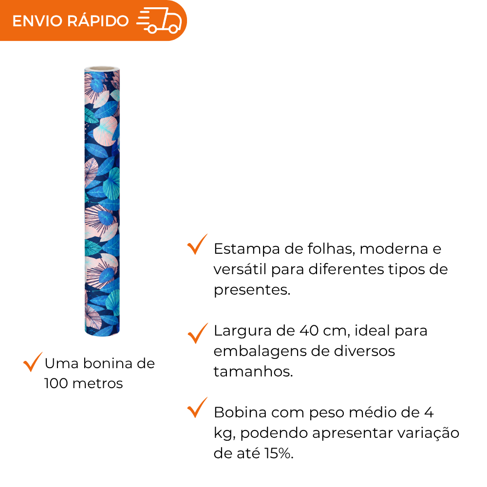 BOBINA DE PAPEL PRESENTE FOLHAS - 40CM