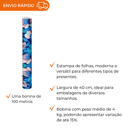 BOBINA DE PAPEL PRESENTE FOLHAS - 40CM