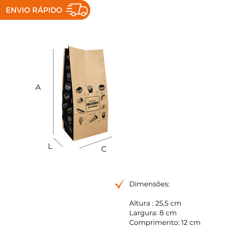 SACO PAPEL 03 KG KRAFT S.O.S. LANCHE - PC C/100