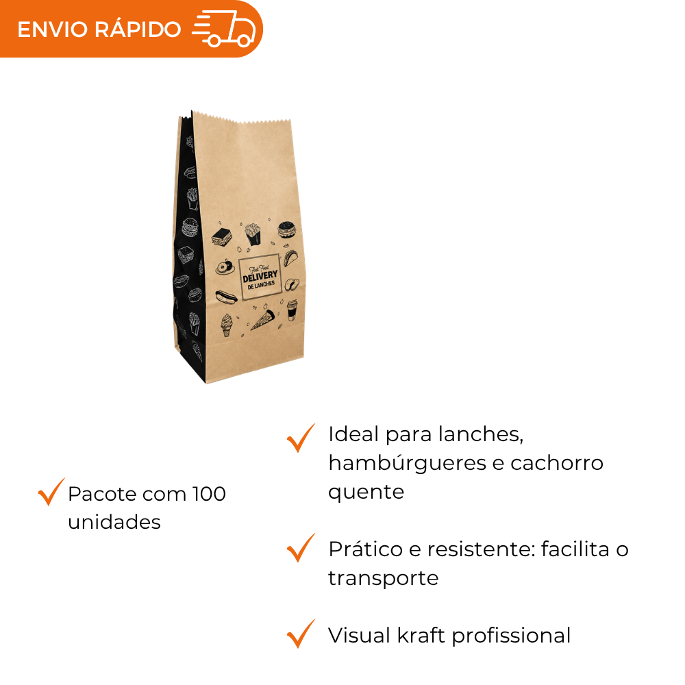 SACO PAPEL 10 KG KRAFT S.O.S. LANCHE - PC C/100
