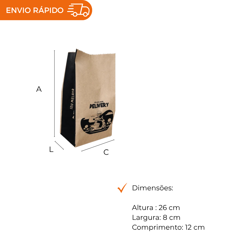 SACO PAPEL 03 KG KRAFT S.O.S. DELIVERY - PC C/100