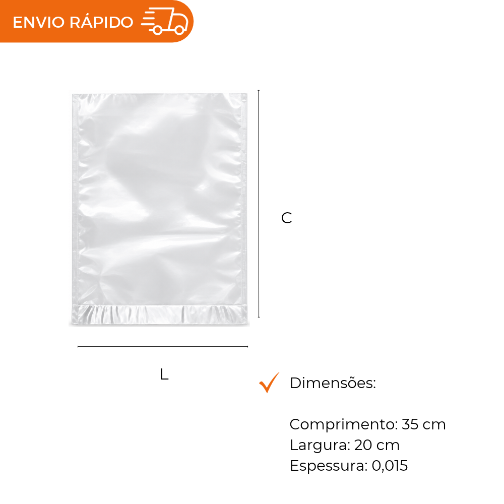 SACO A VACUO - 20X25X0,015. - PC C/1000