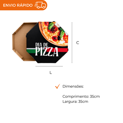 EMBALAGEM PARA PIZZA 35CM BRANCA IMPRESSA DIA DE PIZZA - PC C/10