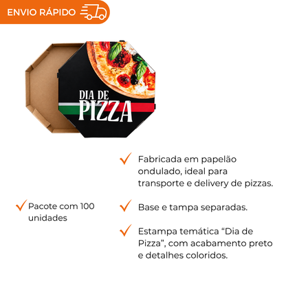 EMBALAGEM PARA PIZZA 35CM BRANCA IMPRESSA DIA DE PIZZA - PC C/10