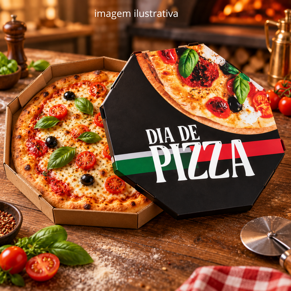 EMBALAGEM PARA PIZZA 35CM BRANCA IMPRESSA DIA DE PIZZA - PC C/10