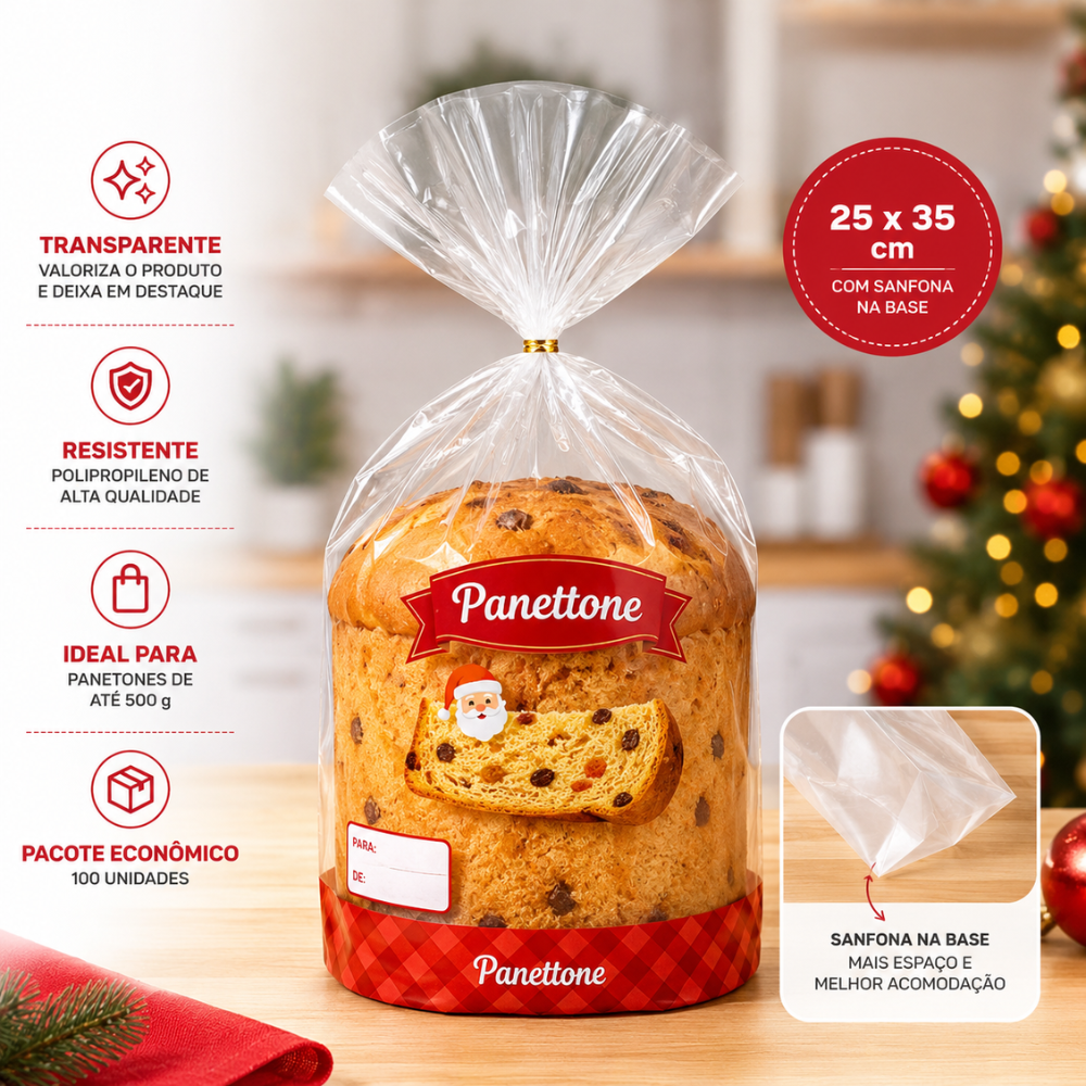 SACO PLAST POLIPROP IMPR PANETONE 25X35 - PC C/100