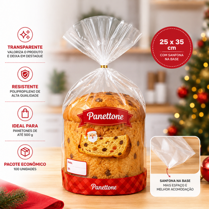 SACO PLAST POLIPROP IMPR PANETONE 25X35 - PC C/100