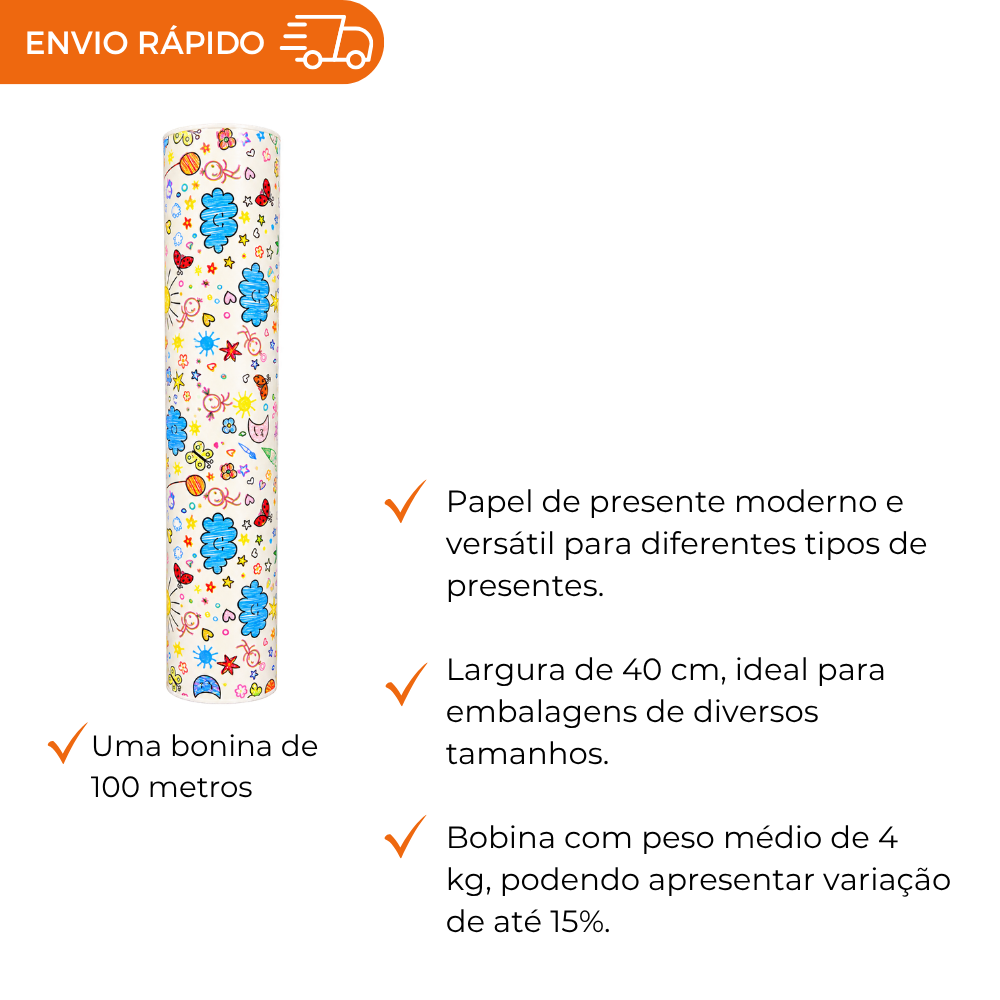 BOBINA DE PAPEL PRESENTE RISCOS - 40CM