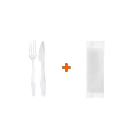 KIT SACHE GARFO FACA E GUARDANAPO BRANCO - CX C/8X25