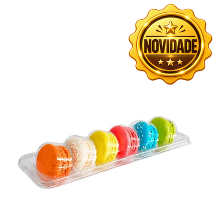 EMBALAGEM PARA MACARONS CRISTAL 6 CAVIDADES PET 5 UNIDADES MINI DOCES