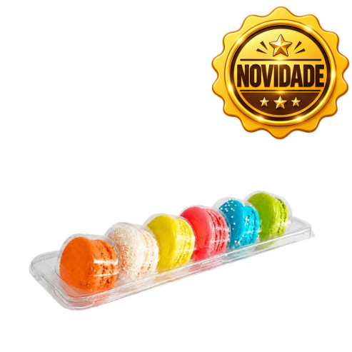 EMBALAGEM PARA MACARONS CRISTAL 6 CAVIDADES PET 5 UNIDADES MINI DOCES