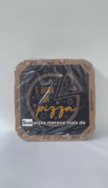 Embalagem para Pizza Kraft 30cm impressa "É hora da pizza" - Pacote com 25 unidades
