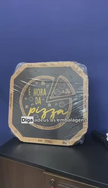 Embalagem para Pizza Kraft 50cm impressa "É hora da pizza" - Pacote com 25 unidades